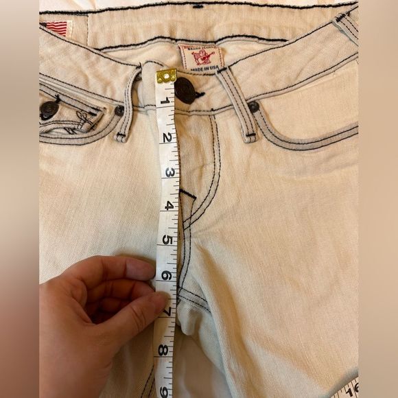 True Religion women's jeans Flare wide leg low rise size 26 western style cream - Picture 16 of 16